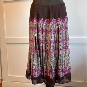 Anne Klein Floral Chiffon Midi Skirt | Pleated | Size 8